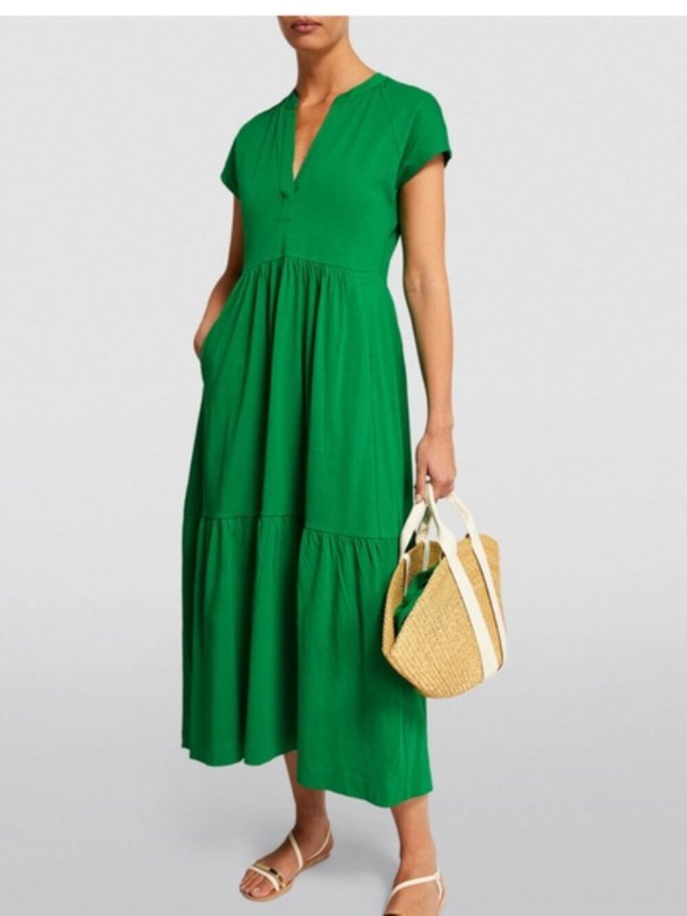 ME+EM | Green Tiered V-Neck Maxi Dress